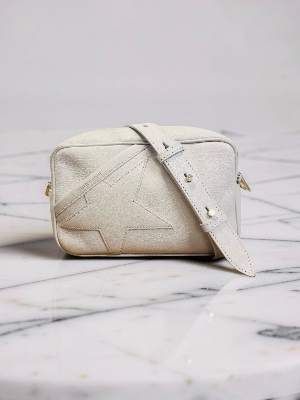 Golden Goose Star Camera Crossbody Bag Cream Leather Gold Hardware
